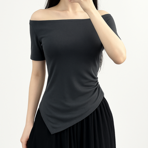 Usine directe hors épaule bateau cou ourlet pointu haut femmes respirant décontracté Sport Style confortable Vietnam OEM en gros - Product Image 4