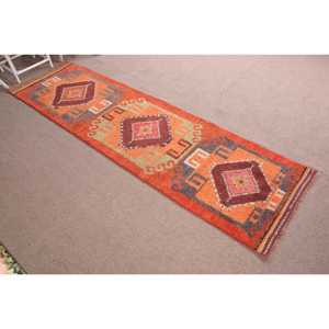 Turkish <b>Runner</b> <b>Rug</b>, 2.9x10.8 ft Vintage <b>Rug</b>, Orange Ombr Wool <b>Rug</b> - Product Image 3
