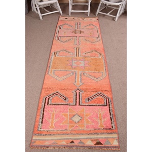 Vintage Turkish Herki <b>Rug</b> 2.8x9.9 ft, Orange <b>Runner</b> Geometric Wool <b>Rug</b> - Product Image 1