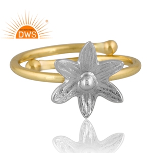 Bague fleur en laiton plaqué or 18 carats design vintage Demi bijoux fins pour femme cadeau pour elle - Product Image 3