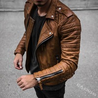 Manteau en cuir véritable et toile pour homme, style rétro, coupe slim, col rabattable, fermetures éclair, mode hiver Europe Amérique, imperméable