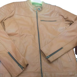 Chaqueta de cuero Premium de invierno informal para hombre de talla grande cómoda y elegante con detalle bordado tejido de borde crudo - Product Image 1