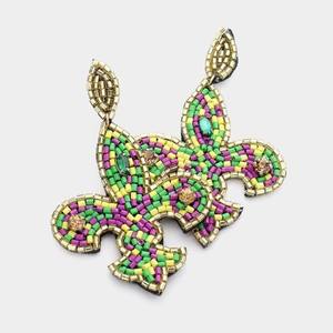 Mardi Gras fleur de lis, pendientes bordados con cuentas de semillas de lentejuelas de India, pendientes hechos a mano para mujeres y niñas - Product Image 3