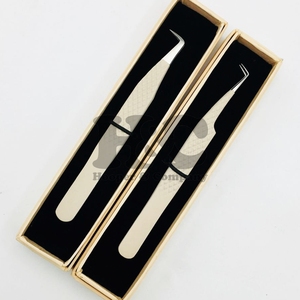 Nouvelle pince à épiler pêche en acier inoxydable pince à épiler Beige pour Extensions de cils pince à cils incurvée vison boîte à cartes Logo durable - Product Image 1