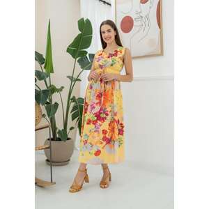 Vestido de Verano con Cintura Elástica, Estampado Floral Amarillo, Transpirable, para Ocasiones Informales, Venta al Por Mayor - Product Image 4