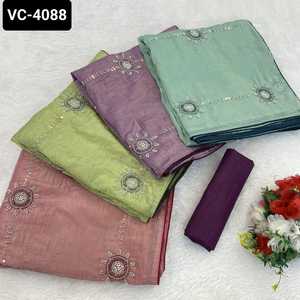 Tissus de soie Kerala doux de qualité supérieure de fantaisie indienne Belles paillettes codage avec Khatli Bits travail Saree avec chemisier en soie spatiale - Product Image 2