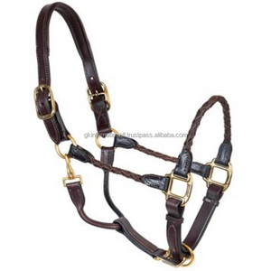 Licou de cheval en cuir marron cousu solide, licou de cheval tressé en cuir fait à la main avec boucle et anneaux en laiton massif de toutes tailles - Product Image 3