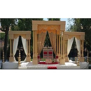 Classique rond LED-Lit extérieur en bois artisanat Triveni mariage Mandap thème indien Triple pôle fibre Mandap pour les mariages USA - Product Image 1