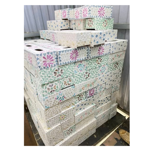 Porte-serviettes rectangulaire en rotin fait main avec couvercle en céramique bleue en forme de lotus, boîte de rangement tissée et décoration d'intérieur, boîte à mouchoirs - Product Image 2