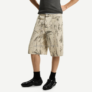 Jean court droit à jambe large bleu clair personnalisé pour hommes Jorts de streetwear lourds de haute qualité avec conception d'impression - Product Image 3