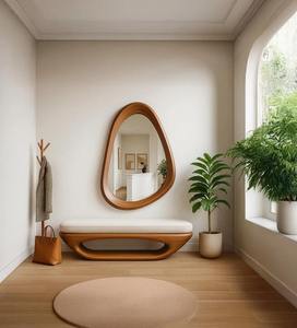 Miroir Art Déco en bois de chêne artisanal, irrégulier et asymétrique, décoration murale écologique pour entrée et maison - Product Image 1