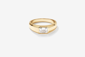Unisex 18KT Yellow <b>Gold</b> Minimalist East-West Lab Grown Diamond <b>Ring</b> Full Bezel <b>Set</b> with Solid <b>Gold</b> for Engagement IGI Certified - Product Image 2
