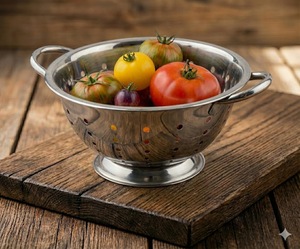 Égouttoir classique en acier inoxydable poli miroir chromé, base surélevée, panier égouttoir, écologique, compatible lave-vaisselle - Product Image 1