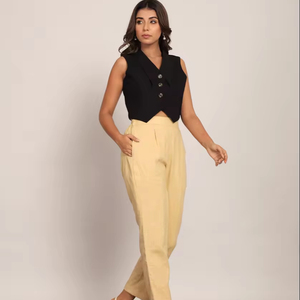 Venta al por mayor superventas 2025 Ropa Étnica de diseñador de alta calidad negro y beige sólido conjunto occidental conjunto relajado Top y pantalón - Product Image 1