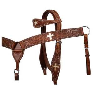 Tarifs de gros usinés à la main en cuir véritable personnalisé Western Horse Headstall & Breast Collar - Product Image 1