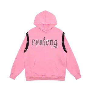 Adults Street Wear Acid Washed Distressed Hoodies Custom Rhinestones <b>Work</b> for <b>Fleece</b> 100% Cotton Winter Sweatshirts - Product Image 4