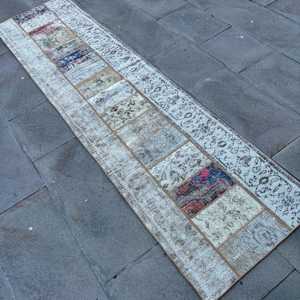 Tapis turc, tapis de couloir vintage 2,1x8 pieds, tapis bleu et blanc style sud-ouest - Product Image 4