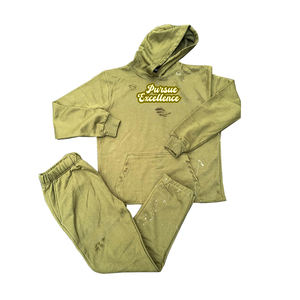 Wholesale Men's Acid <b>Wash</b> Distress Tracksuits Raw Hem Pullover Hoodie With Trousers Puff Printing Street Wear Sweatsuits - Product Image 4