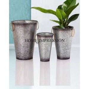 Lot de 3 jardinières à fleurs d'intérieur en étain galvanisé Top vente différentes tailles jardinières et pots décoratifs pour la maison et le jardin - Product Image 1