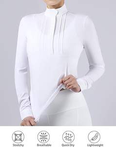 Ladies <b>Long</b> Sleeve Lace Rider Top with Exquisite Lace Spliced Sleeves Slim Fit Show Shirt - Product Image 4