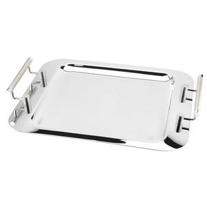 Bandeja de forma rectangular de la mejor calidad con asas Bandeja de acero inoxidable Acabado plateado Bandeja de servicio apta para lavavajillas - Product Image 1