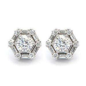 Pendientes de Diamante con Corte Brillante Hexagonal, Plata de Ley 925, Certificación IGI, Uso Casual, Diamante Americano - Product Image 1