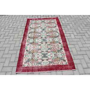 Alfombra Vintage de 3.5x6.3 pies, Alfombra Oriental Turca de Lana Roja y Azul - Product Image 1