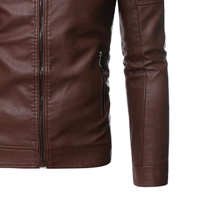 Chaqueta de cuero de piel de oveja con cuello levantado para hombre de alta calidad al por mayor tela de lona de Color marrón para Precio de invierno - Product Image 4