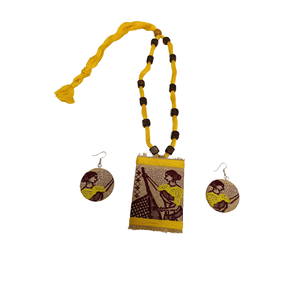 Handmade Luxury Yellow Muga Silk Necklace <b>Set</b> with Artisan Motif Pendant for Bridal or Fine Jewelry Perfect Gift Idea - Product Image 5