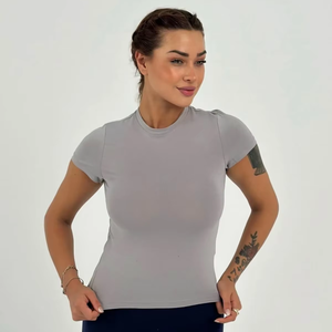 เสื้อครอปผู้หญิงสีเทาล้วนสำหรับฤดูหนาวเสื้อยืดลำลองผ้าฝ้ายระบายอากาศแขนกุดแห้งเร็วรัดรูปสำหรับฤดูร้อน - Product Image 4