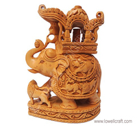 Tirelire Éléphant Ambabari en Bois Poli Écologique, Sculptée à la Main, Siège Royal Howdah Personnalisé pour Fixation Murale à Domicile