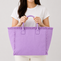 Envío de EE. UU. Tarifa cero Envío gratis Bolsa de flecos Lila Bolsa de lona elegante con bolsillo interior Cremallera Regalo de novia Bolsa de mano de ciudad