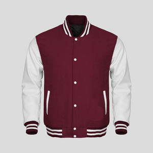 Chaqueta Clásica Vintage de Lana y Cuero Estilo Bomber, Chaqueta Universitaria de Béisbol con Letras, Negra y Roja - Product Image 2