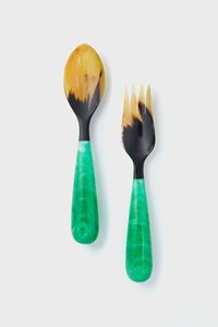 Cuillère et fourchette à salade élégantes en résine et en corne avec manche long, design moderne, écologiques, pour les fêtes, fabrication artisanale, luxe - Product Image 4