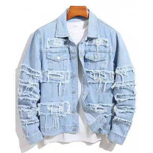 Nueva tendencia OEM Chaqueta de mezclilla para hombre hecha a medida Precio al por mayor Hombres Ropa al aire libre Chaqueta de mezclilla de talla grande rasgada - Product Image 1