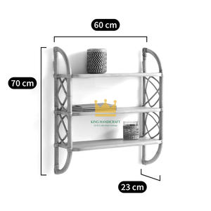 Venta al por mayor de Vietnam, estante colgante de pared de ratán de 3 niveles hecho a mano, estante de libros de estilo minimalista rústico, almacenamiento de decoración - Product Image 6