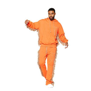 Pantalon évasé vintage décontracté d'hiver 100% coton avec logo brodé personnalisé, franges colorées sur le côté et cordon de serrage multicolore à la taille élastique - Product Image 3