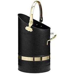 Heavy-duty black iron metal charcoal <b>bucket</b> with wide mouth opening for easy scooping and convenient <b>filling</b> - Product Image 2