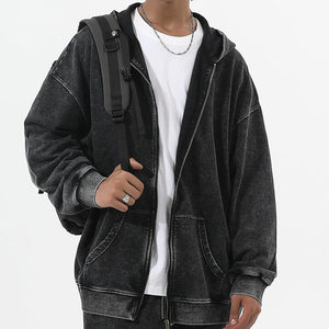 Sweat-shirt à capuche zippé surdimensionné vintage pour hommes, sweat-shirt Streetwear à fermeture éclair intégrale en coton épais pour hommes, veste à capuche décontractée - Product Image 4