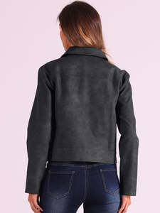 Top femme tendance personnalisé automne hiver veste en cuir solide col tournant manches longues respirant doublure en Satin teint uni - Product Image 3