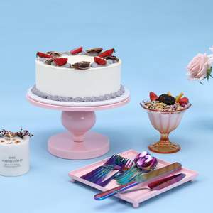 Support à cupcakes à 3 étages en métal rose, fait à la main, écologique, pour la présentation de desserts décoratifs, ustensiles de cuisine, plateau de service avec un ensemble de couverts - Product Image 3