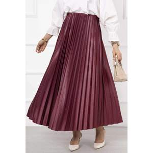 Fine <b>Pleated</b> <b>Long</b> Hijab <b>Skirt</b> Claret Red for Women - Product Image 4