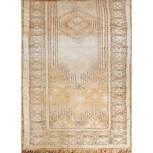 พรมขนสัตว์ถักมือสีเบจและสีน้ำตาลลายเรขาคณิตสำหรับห้องนั่งเล่นและรถยนต์ ขนาด 9x12 รุ่น Pae-4514 - Product Image 1