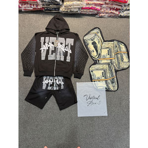 Ropa de calle de algodón 100% de alta calidad, conjunto de Sudadera con capucha y pantalones cortos con cremallera completa para hombres, vendedor superior, conjunto de Sudadera con capucha y pantalones cortos de entrenamiento de gimnasio activo - Product Image 3