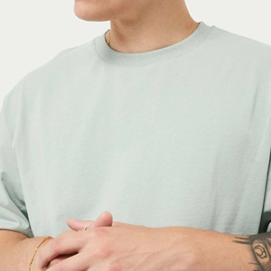 100% camisetas de algodón antiarrugas para hombre, diseño informal de cuello redondo, ajuste de gran tamaño, manga corta, tejido de punto teñido liso, teñido liso - Product Image 6