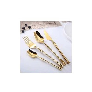 ชุดช้อนสแตนเลสขัดเงาสีทองพร้อมด้ามจับกลมดีไซน์เนอร์ชุดมีดสำหรับเสิร์ฟอาหาร - Product Image 1