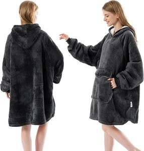 Poncho con Capucha de Forro Polar para Mujer, Talla Grande, Impermeable, con Bolsillo Grande, Suave y Cálido, Color Negro, con Logotipo Personalizado, MOQ Bajo - Product Image 2