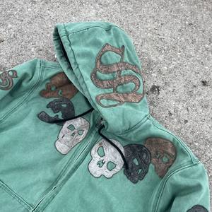 Écusson de broderie vintage en coton 400 g/m² personnalisé du fabricant, sweat à capuche zippé imprimé en 3D et délavé à l'acide pour hommes - Product Image 3