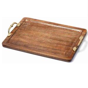 Top Grade Quality <b>Hotel</b> and <b>Restaurant</b> <b>Supplies</b> Walnut Finishing Wooden Rounded Tray Handcrafted Decorative Tray - Product Image 6