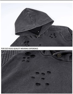 เสื้อสเวตเตอร์มีฮู้ดแนวสตรีทเสื้อฮิปฮอปมีรอยขาดผ้าซักมีฮู้ด - Product Image 5